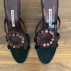Manolo Blahnik Strappy High Heel Sandle with Jewelry Detail